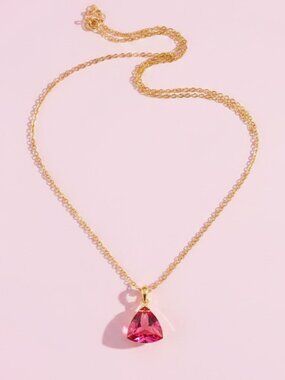 Lab Rubellite Trillion Cut Pendant in 14k Gold Fill